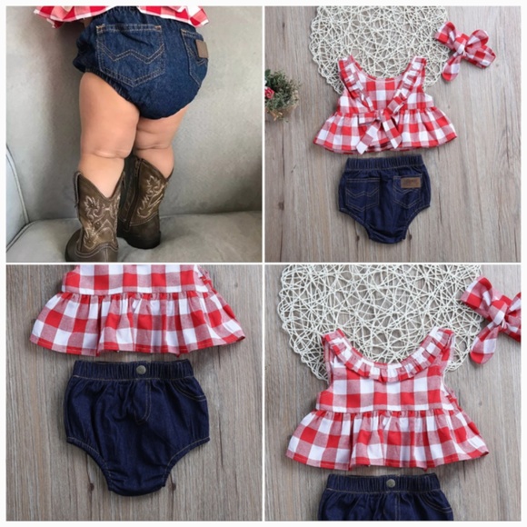 ❤️LAST ONE❤️ Red & White Check 3pc. Set w/ Jeans - Picture 2 of 5